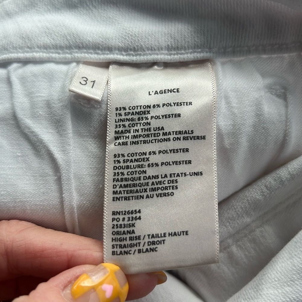 L’AGENCE 31 ORIANA HIGH RISE STRAIGHT BLANC WHITE JEANS! BRAND NEW WITH TAGS! - Picture 5 of 17
